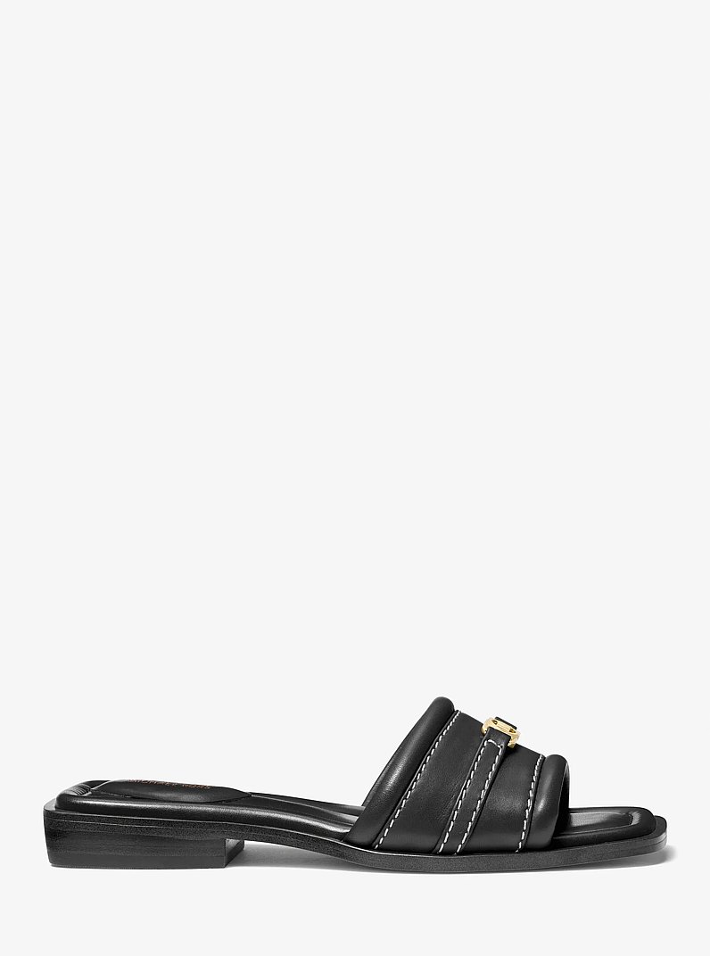 Mandy Leather Slide Sandal in BLACK | Michael Kors