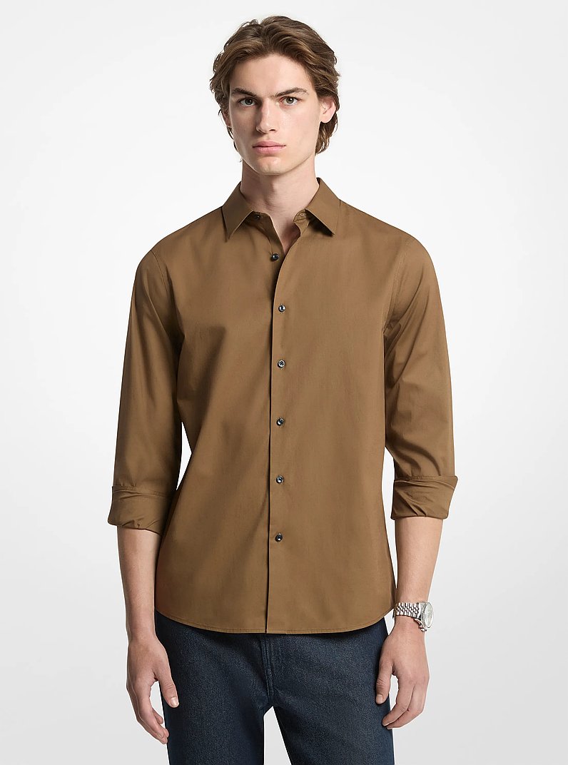 Camisa cl&aacute;sica de mezcla de algod&oacute;n con tejido dobby in LONA | Michael Kors
