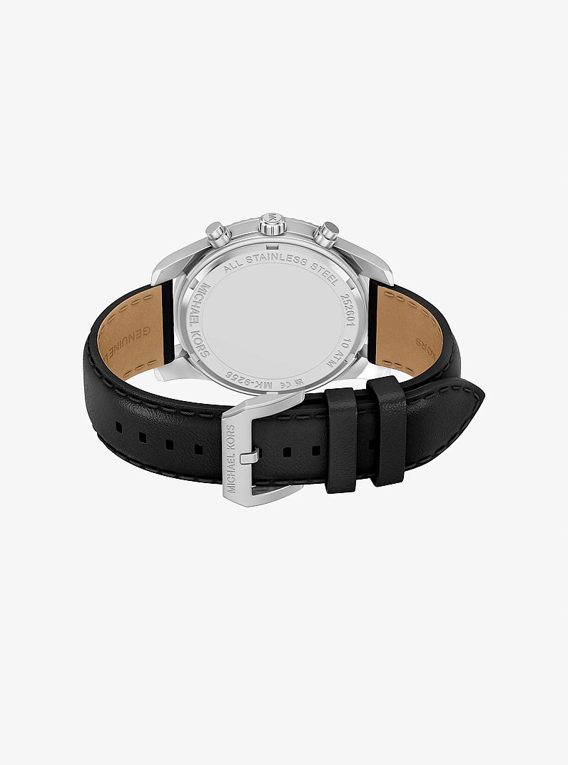 Oversized Lexington Silver-Tone and Leather Watch in BLACK | Michael Kors