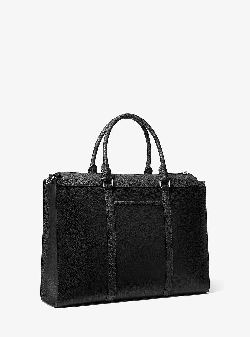 Cooper Pebbled Leather and Signature Logo Briefcase in BLACK | Michael Kors