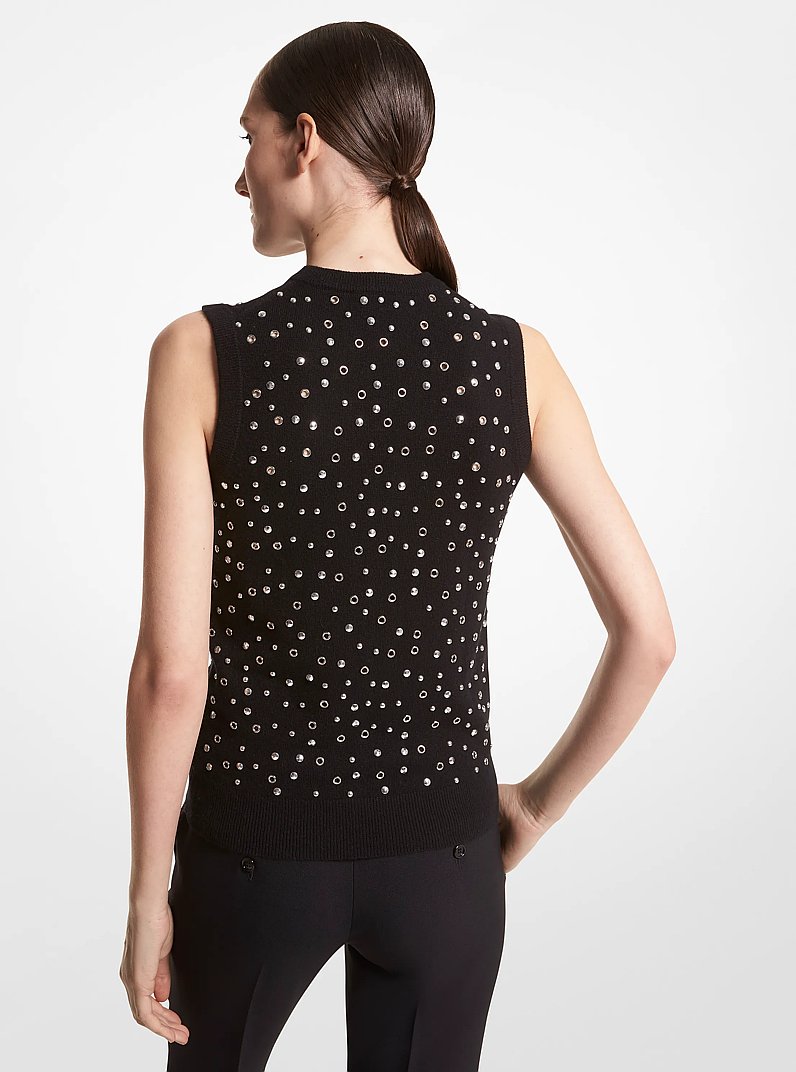 Embellished Cashmere Shell in BLACK/SILVER | Michael Kors