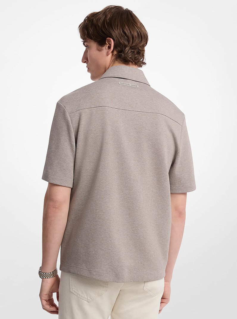 Camisa de mezcla de algod&oacute;n de punto doble con cremallera in CASTA&Ntilde;O JASPEADO | Michael Kors