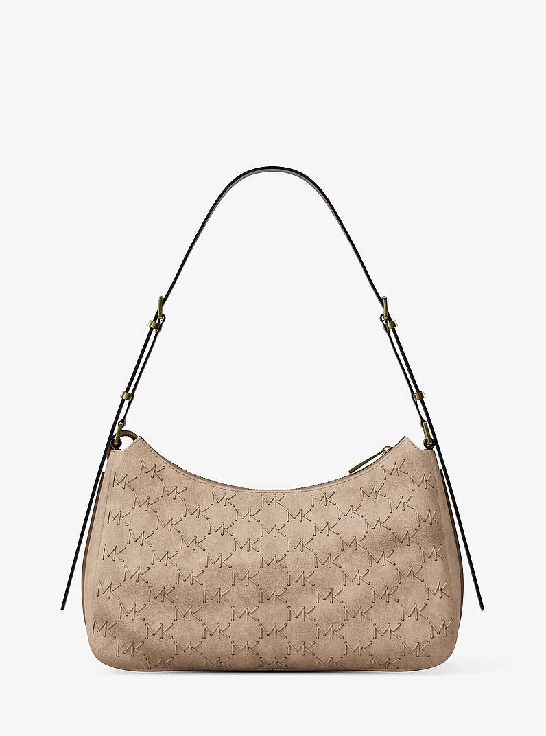 Nolita Medium Whipstitched Logo Leather Shoulder Bag in CAQUI | Michael Kors