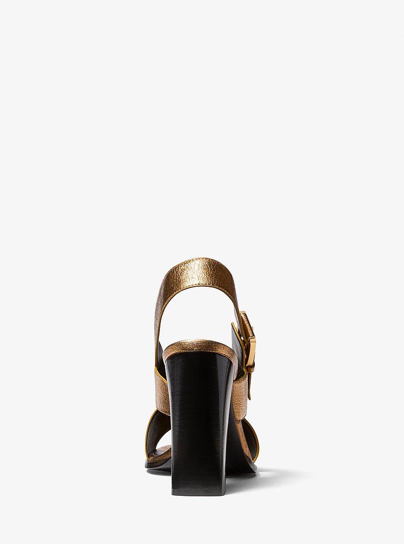 Jasmine Metallic Lizard Embossed Leather Sandal in BRASS | Michael Kors