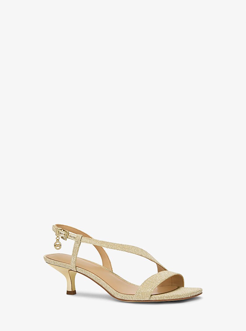 Jaida Glitter Chain Mesh Kitten Heel Sandal in PALE GOLD | Michael Kors