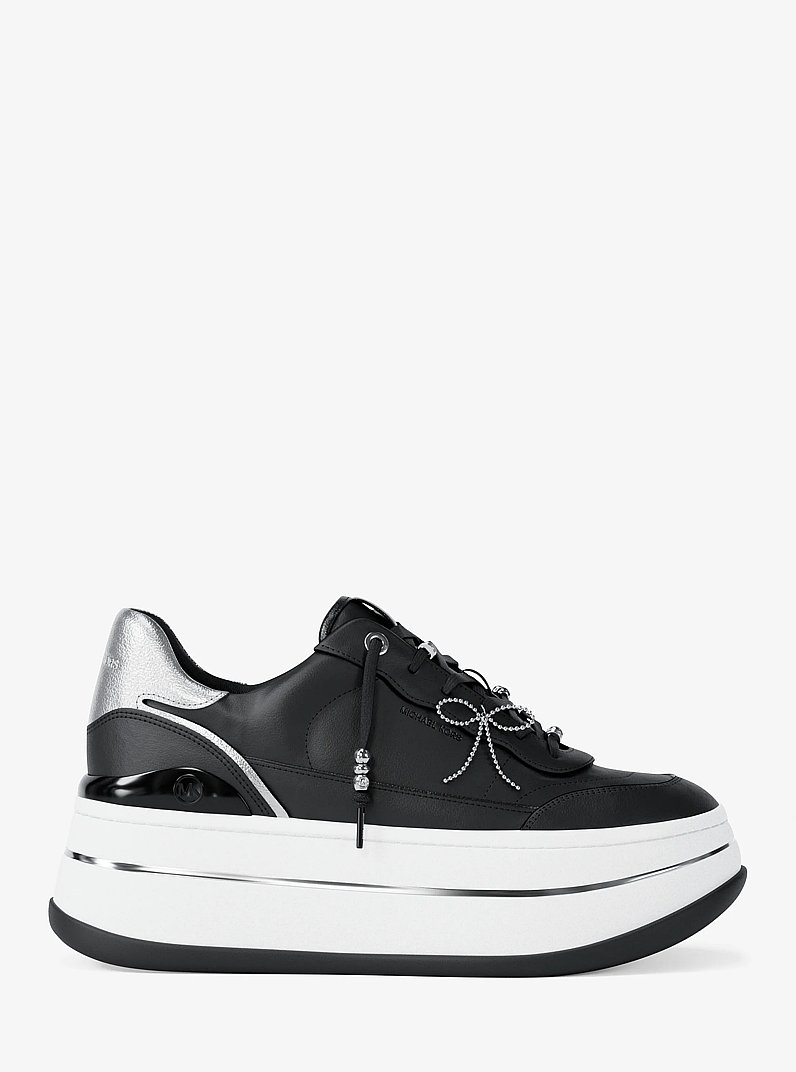 Hayes Embellished Leather Platform Sneaker in BLACK | Michael Kors