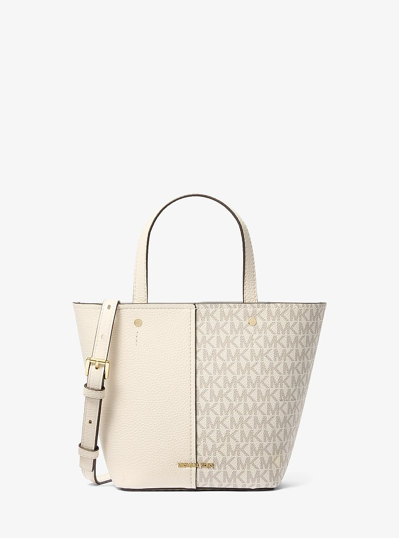 Flora Medium Signature Logo and Pebbled Leather Crossbody Bag in VAN/CREAM | Michael Kors