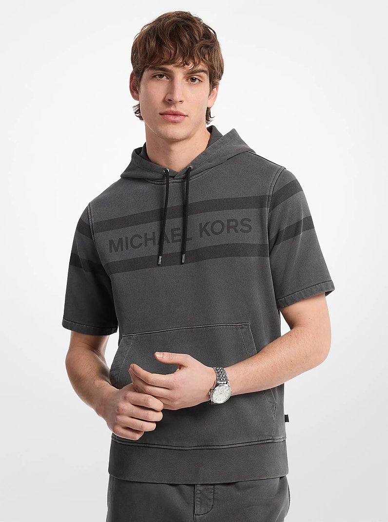 Logo Garment-Dyed Cotton Short Sleeve Hoodie in BLACK | Michael Kors