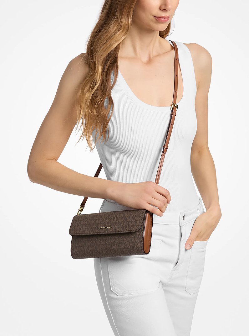 Borsa a tracolla per smartphone Jet Set piccola con logo in BRONZO/GHIANDA | Michael Kors