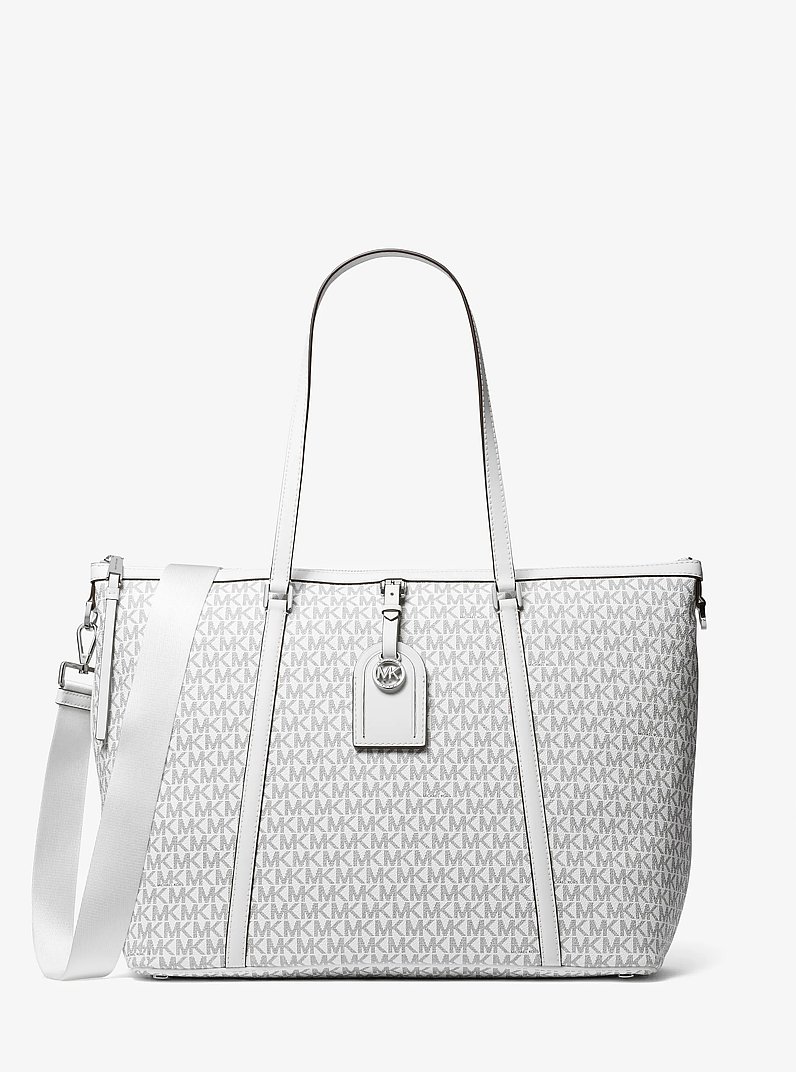 Heritage Large Logo Tote Bag in OPTIC WHITE/BLK | Michael Kors