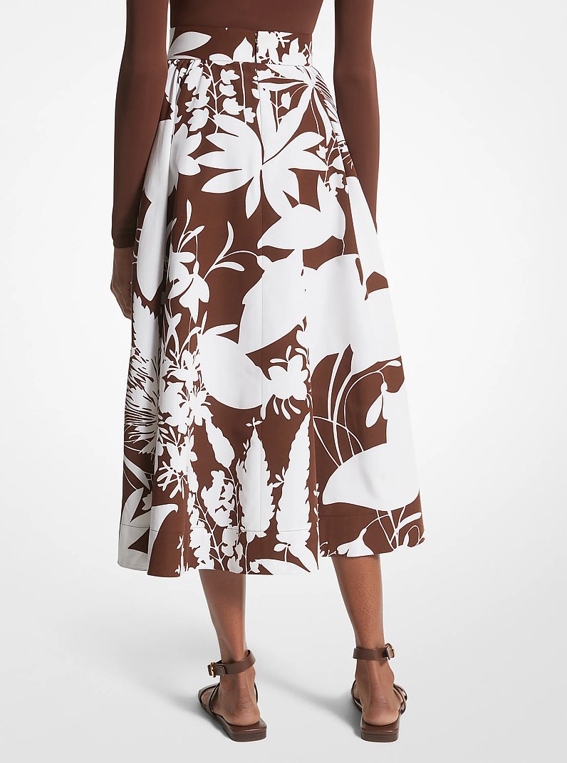 Shadow Floral Cotton and Silk Faille Skirt in NUTMEG/OPTIC WHITE | Michael Kors