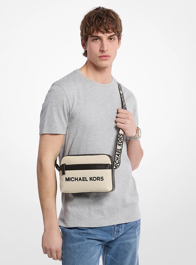 Cooper Cotton Canvas Utility Crossbody Bag in NATURAL/BLACK | Michael Kors