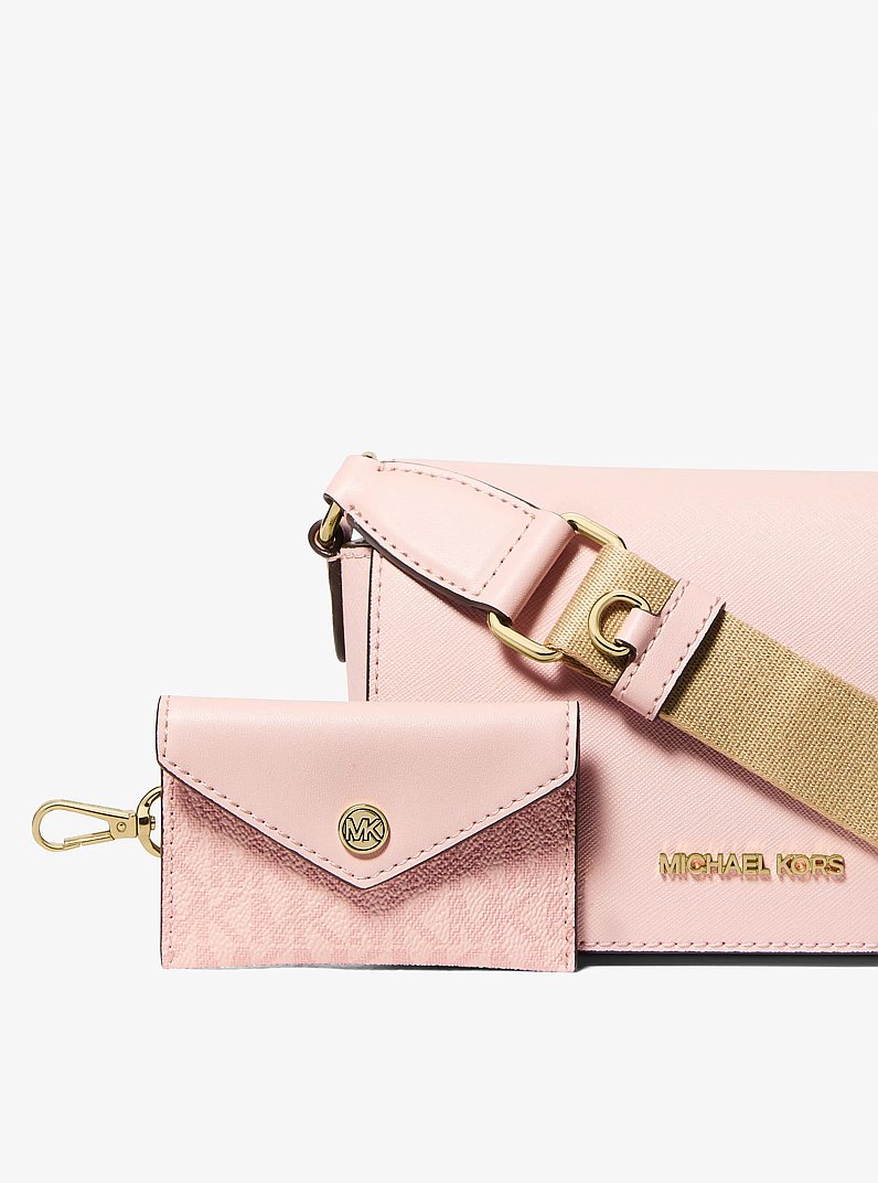 Borsa a tracolla Vincent piccola in pelle Saffiano con porta carte di credito con logo
