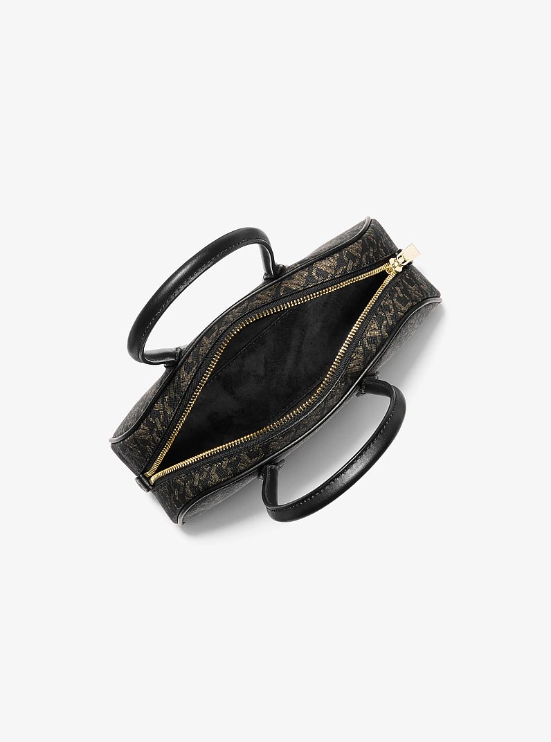 Lulu Small Metallic Empire Monogram Satchel in BLACK/PALE GOLD | Michael Kors