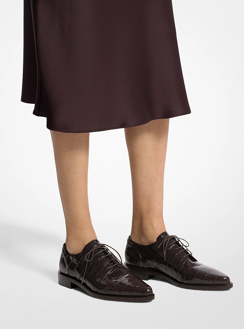 Annette Crocodile Embossed Patent Leather Oxford in CHOCOLATE | Michael Kors