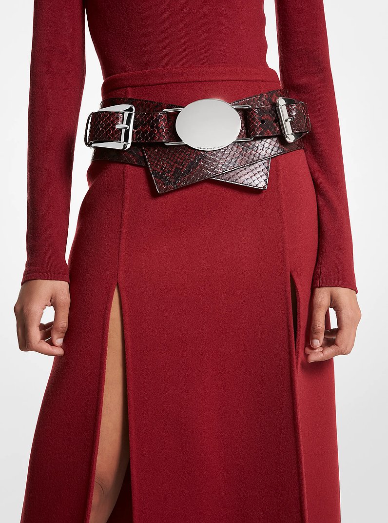 Cintura Gloria in pelle stampa pitone in MERLOT | Michael Kors