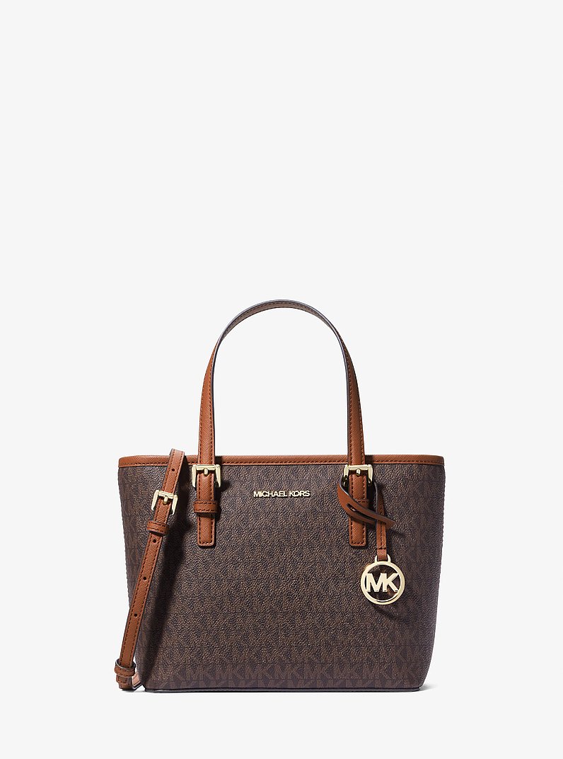 Jet Set Travel Extra-Small Logo Top-Zip Tote Bag in BROWN | Michael Kors