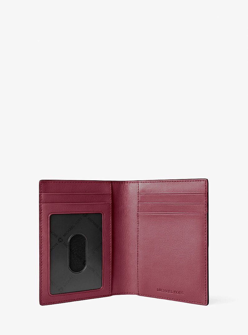 Cooper Pebbled Leather Bi-Fold Card Case in MAROON | Michael Kors
