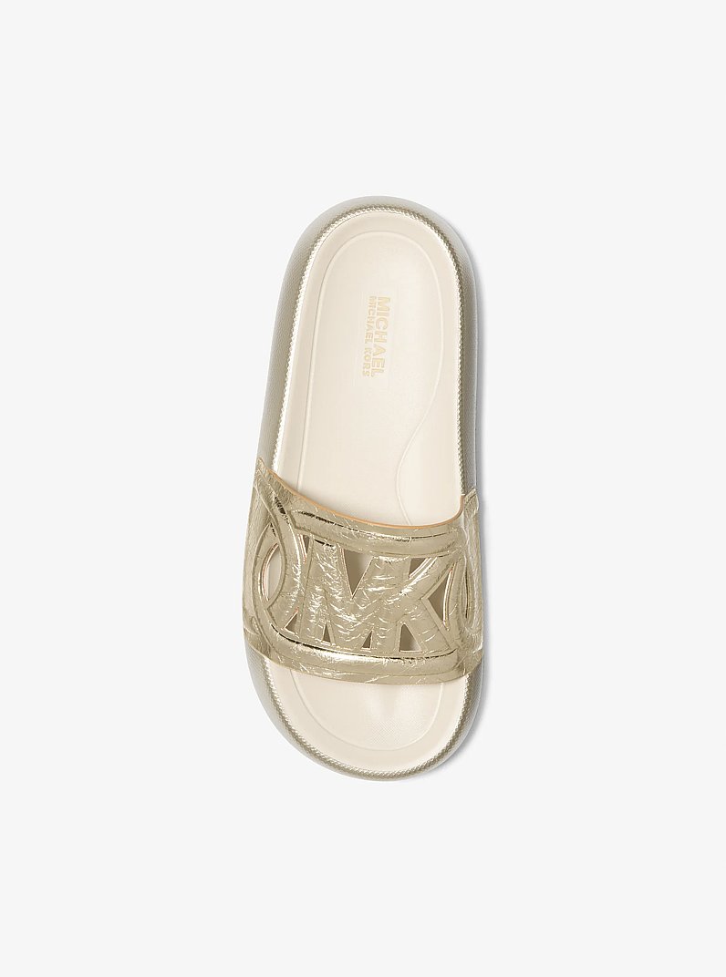 Splash Metallic Leather Slide Sandal in PALE GOLD | Michael Kors