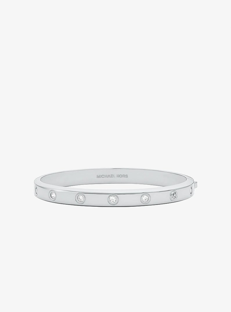 Cubic Zirconia Logo Bangle in SILVER | Michael Kors