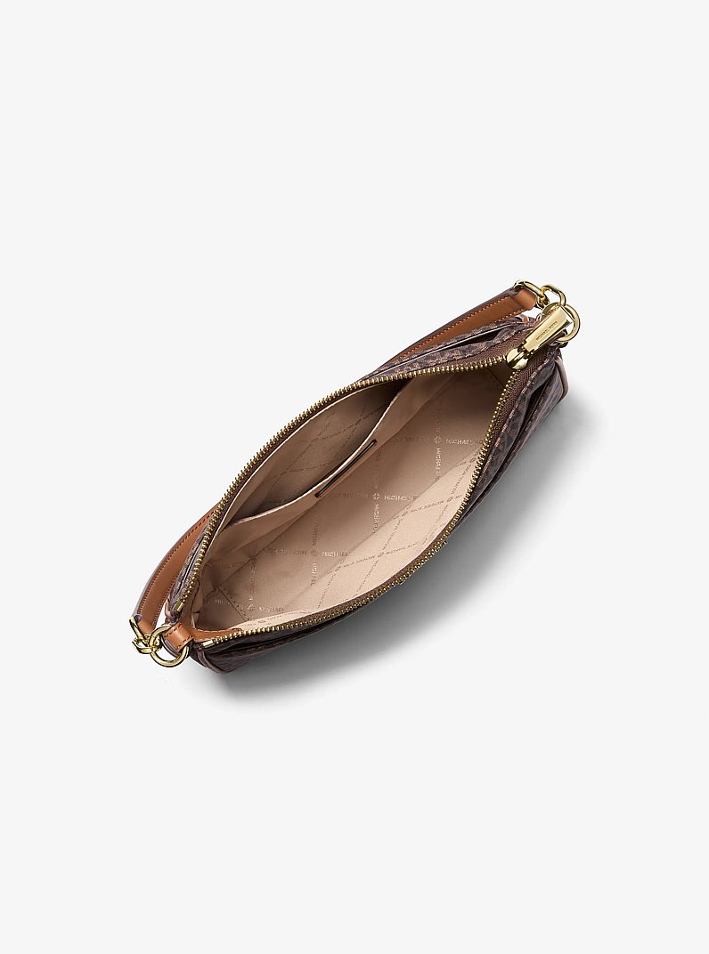 Jet Set Medium Signature Logo Print Woven Convertible Pochette in BRN/ACORN | Michael Kors