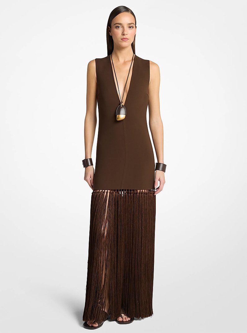 Vestido de crep&eacute; de lana de doble cara con flecos in EXPRESO | Michael Kors