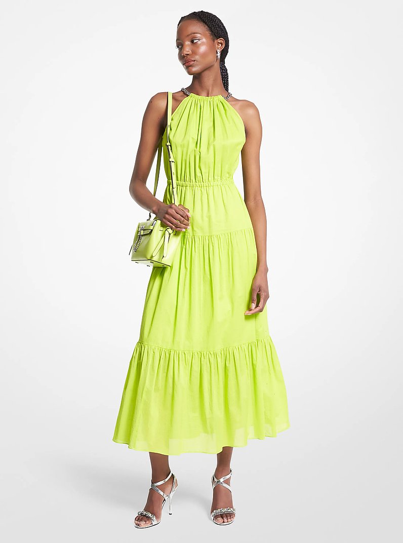 Chain Halter Cotton Lawn Midi Dress in BRT LIMEADE | Michael Kors
