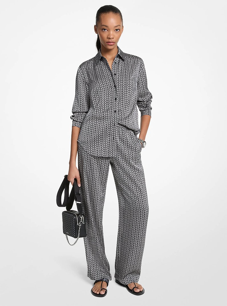 MK2000 Logo Print Satin Shirt in NICKEL | Michael Kors