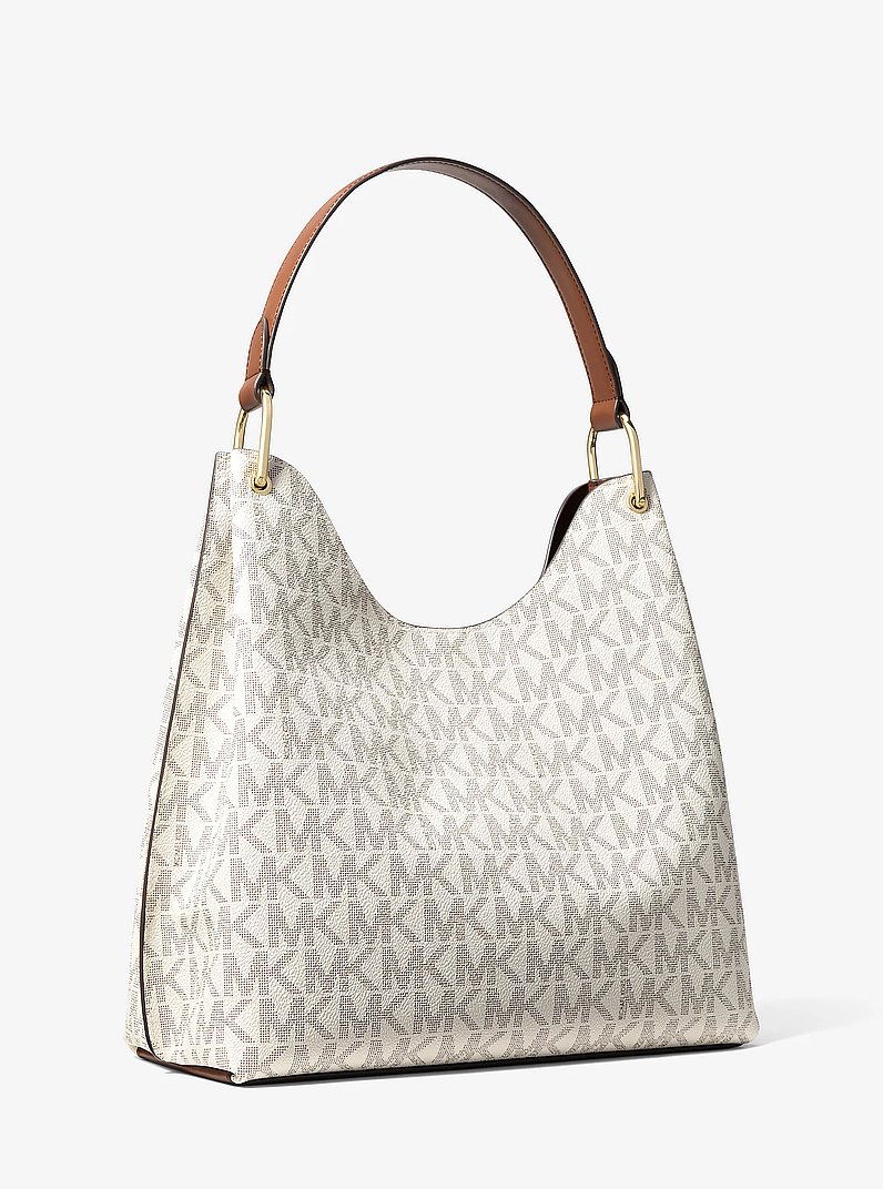 Borsa a spalla hobo Joan grande con stampa logo in VANIGLIA/CUOIO | Michael Kors