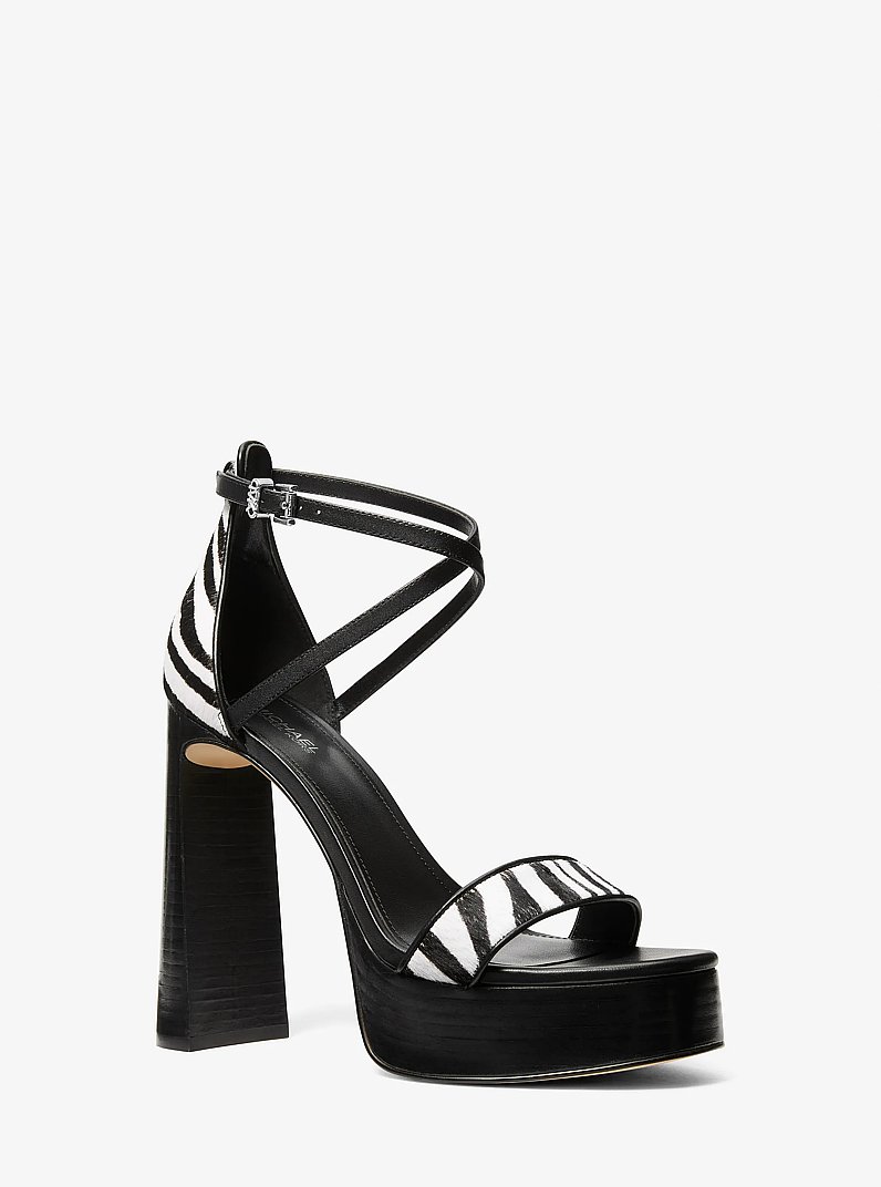 Cami Zebra Print Calf Hair Platform Sandal in BLACK COMBO | Michael Kors