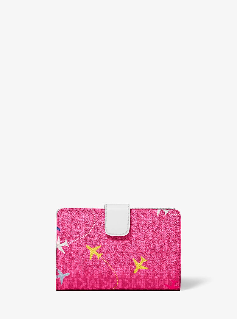 Jet Set Travel Medium Printed Signature Logo Bi-Fold Wallet in DRAGONFRUIT | Michael Kors