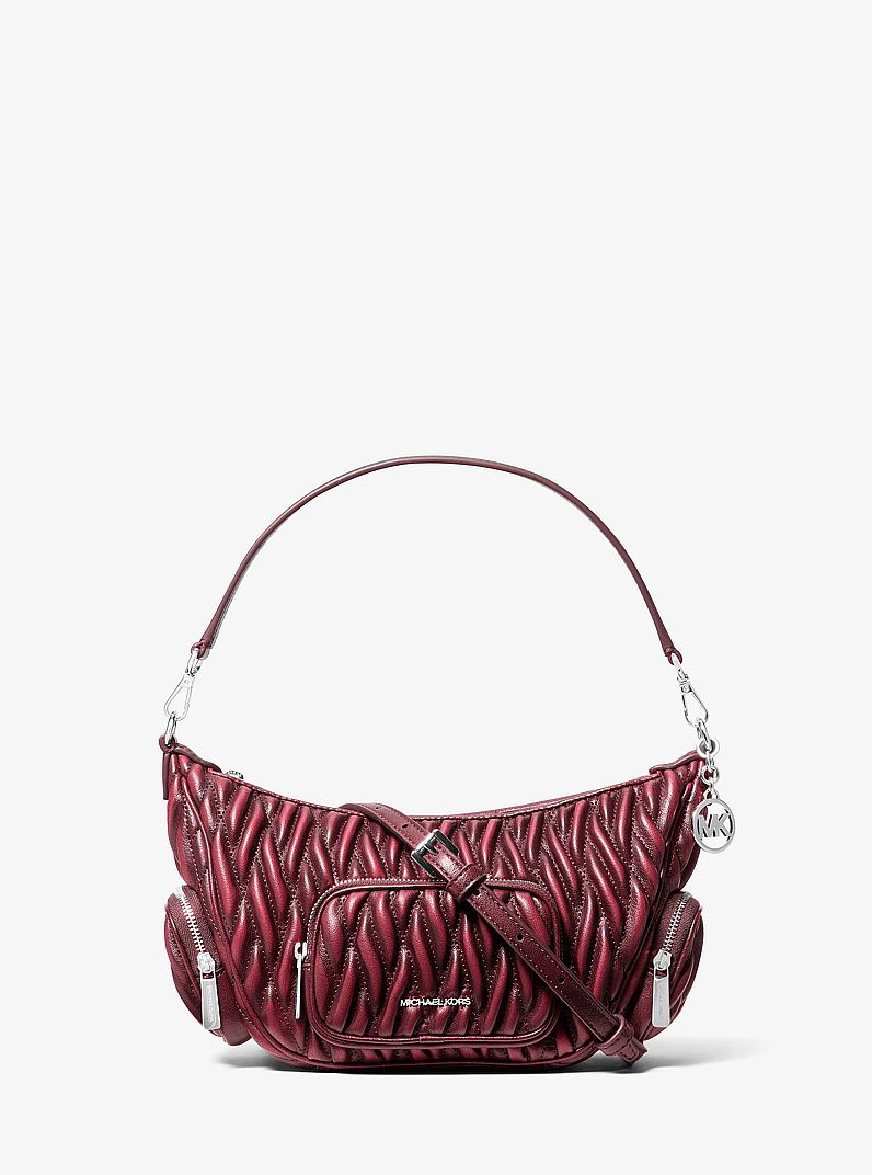 Merritt Small Matelass&eacute; Convertible Shoulder Bag in MAROON | Michael Kors
