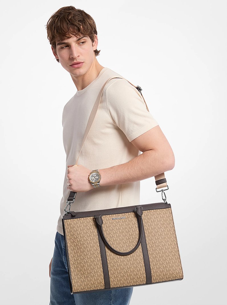 Cooper Signature Logo Briefcase in CAMEL | Michael Kors