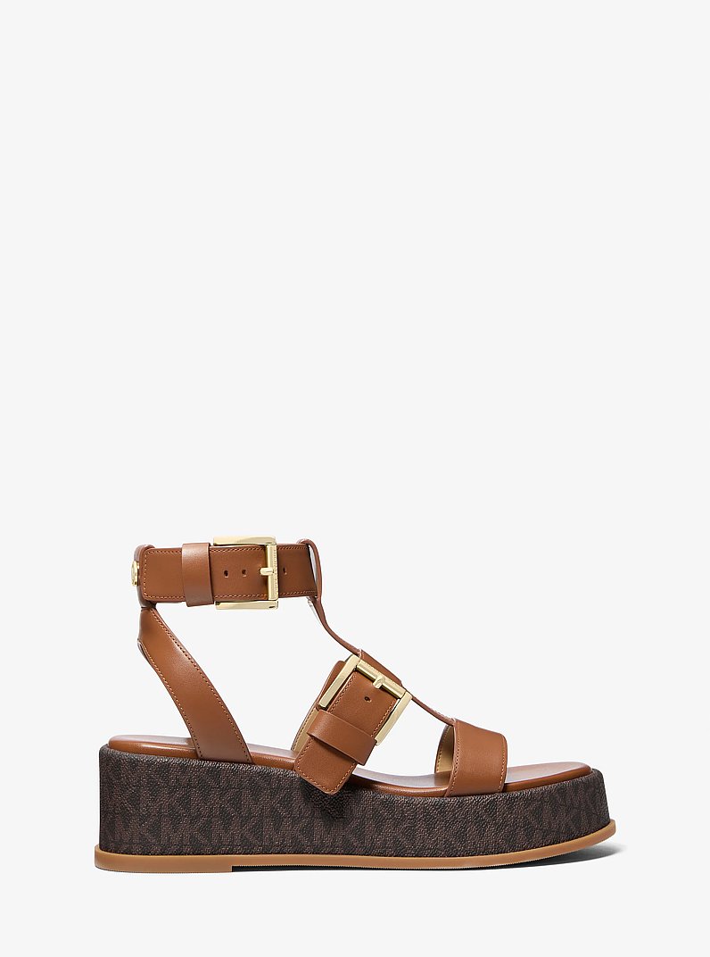 Sandalia gladiador Selah de cuero con plataforma y logotipo de la marca in MARR&Oacute;N | Michael Kors