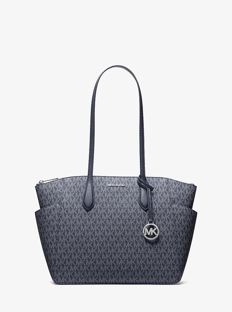Marilyn Medium Signature Logo Tote Bag in AZUL OSCURO | Michael Kors