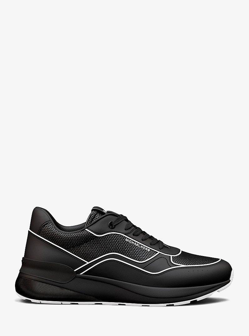 Trevor Leather and Mesh Trainer in BLACK/WHITE | Michael Kors