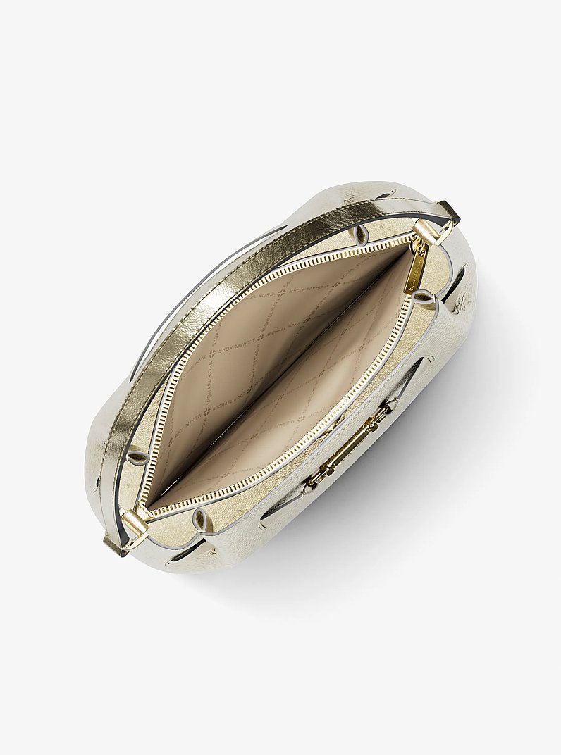 Carson Medium Metallic Convertible Bucket Crossbody Bag in PALE GOLD | Michael Kors