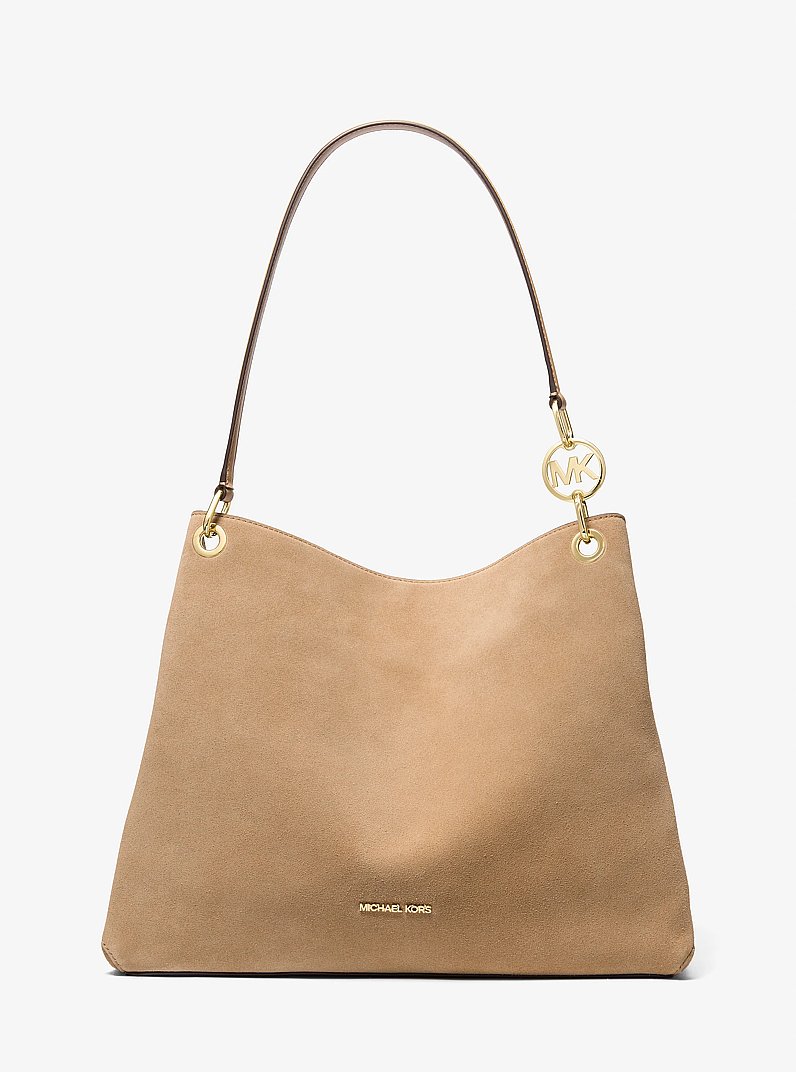 Christina Large Suede Shoulder Bag in CAMEL | Michael Kors