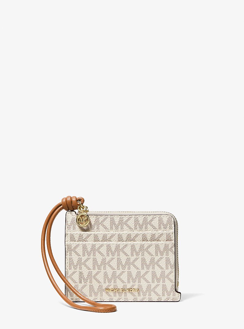 Jet Set Small Signature Logo Card Case Wristlet in VANILLA/ACORN | Michael Kors