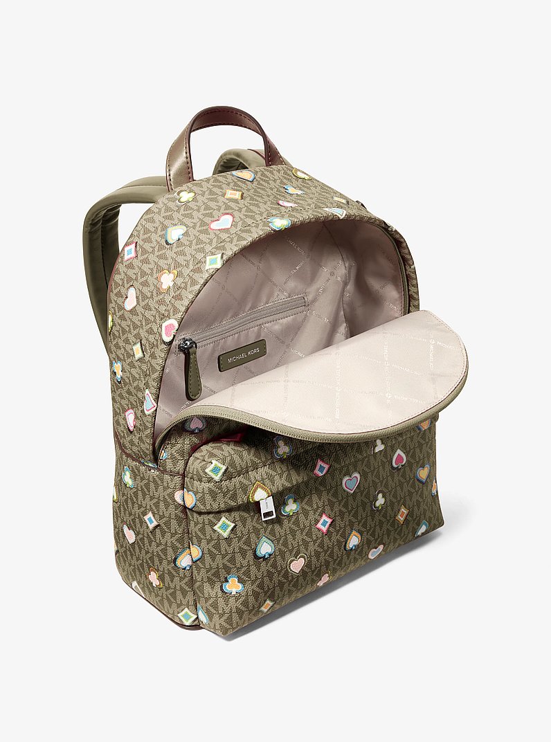 Slater Medium Printed Signature Logo Backpack in OLIVE - Sale