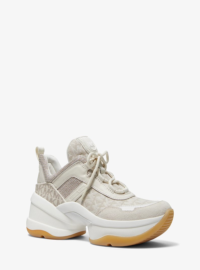 Olympia Logo Jacquard and Glitter Chain-Mesh Trainer