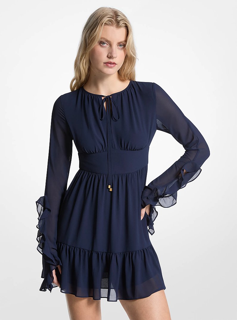 Abito a manica lunga in georgette con volant in MIDNIGHTBLUE | Michael Kors