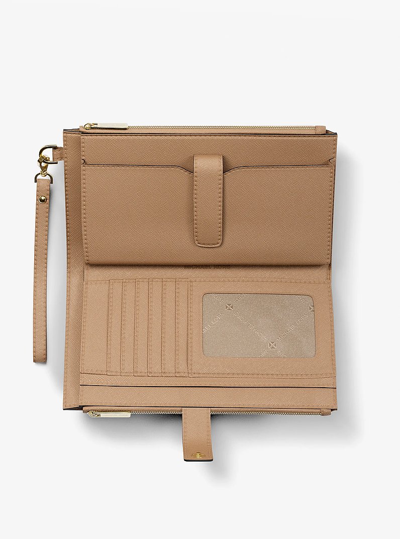 Jet Set Large Leather Smartphone Wristlet Wallet in CAMEL | Michael Kors