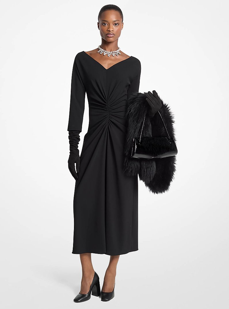 Vestido fruncido de crep&eacute; de lana el&aacute;stica in NEGRO | Michael Kors