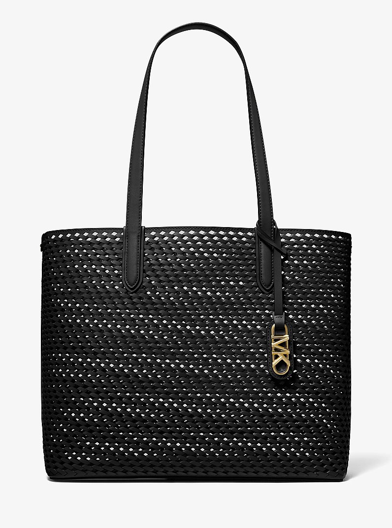 Eliza Extra-Large Hand-Woven Leather Tote Bag in BLACK | Michael Kors