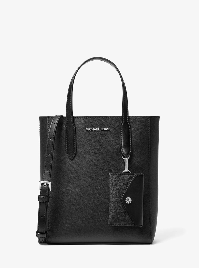 Vincent Small Saffiano Leather Convertible Tote Bag with Card Case in BLACK | Michael Kors