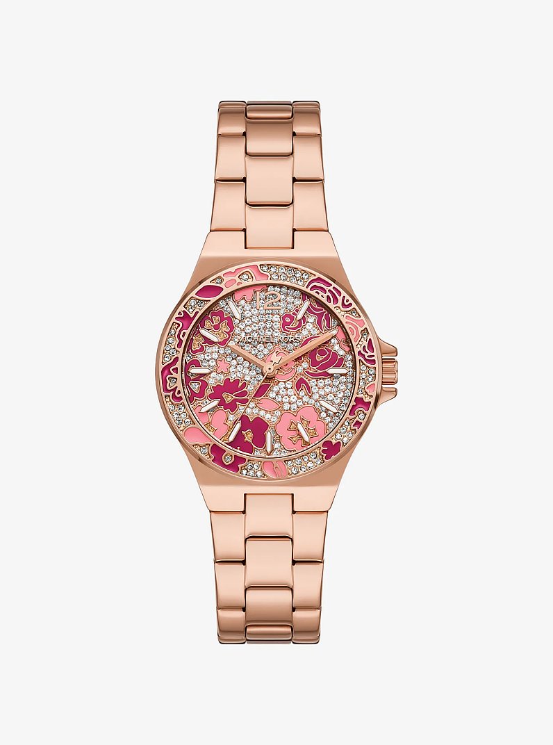 Mini Lennox Pav&eacute; Rose Gold-Tone Watch in ROSE GOLD | Michael Kors