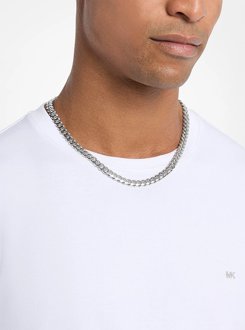 Precious Metal-Plated Brass Curb-Link Chain Necklace in SILVER | Michael Kors