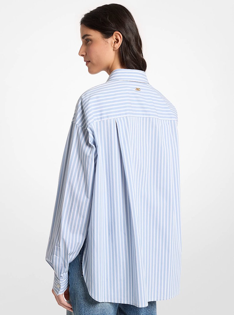 Striped Stretch Cotton Blend Shirt in CHAMBRAY | Michael Kors