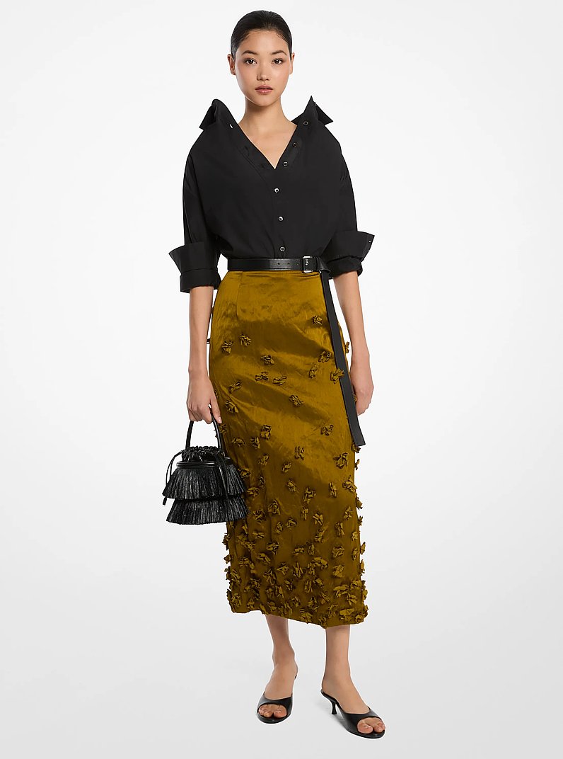 Hand-Embroidered Floral Crushed Duchesse Pencil Skirt in CACTUS | Michael Kors